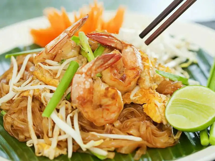 Plate of pad thai rice noodles